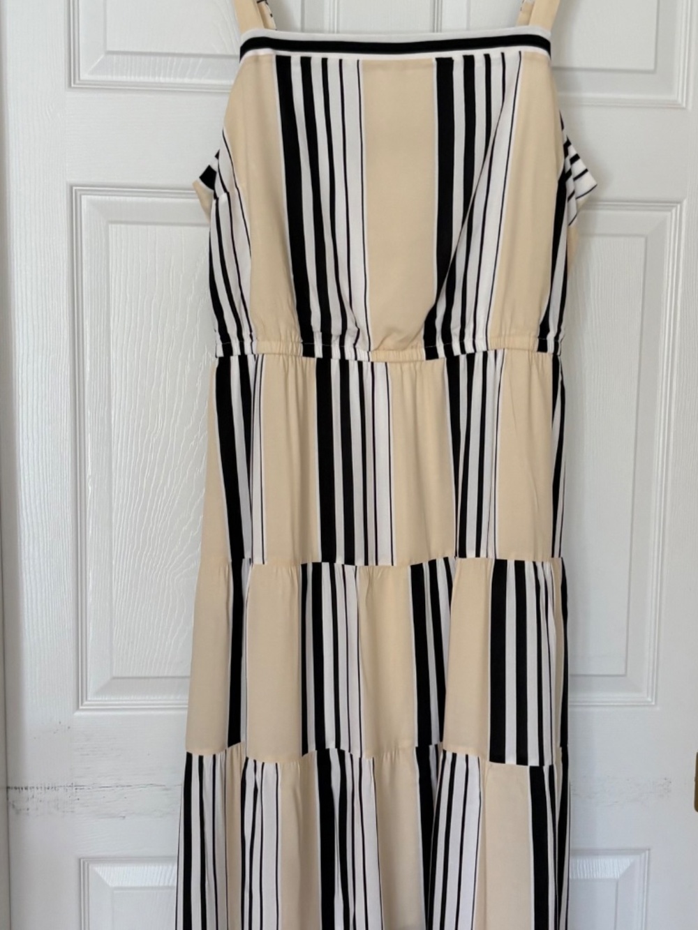 Lane Bryant Sz 18 Butter Yellow, Black and White Stripe Flowy Maxi Dress